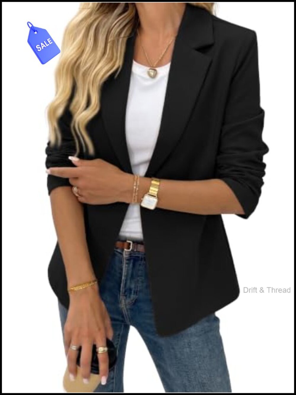 Women's Long Sleeve Business Casual Blazer Notch Collar Knit Work Suit Jacket